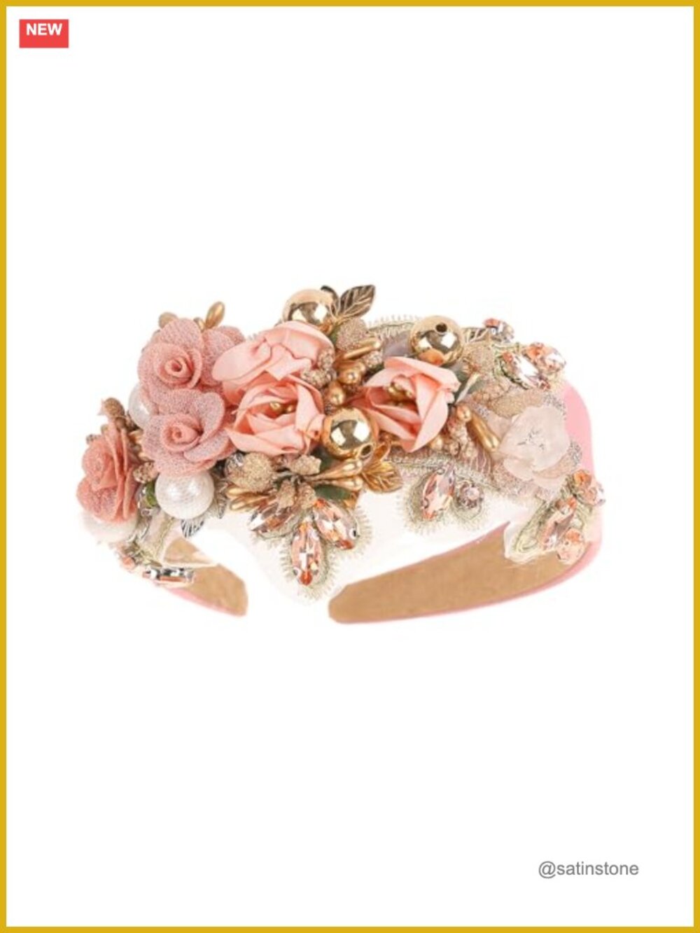 Baroque Rhinestone Floral Headband Chunky Flower Wedding Hairband with Pearls